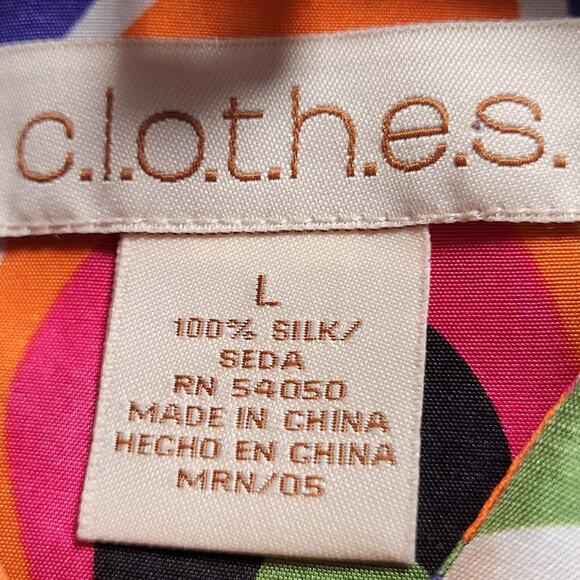 c.l.o.t.h.e.s Psychedelic 60's Style Silk Button Up Long Sleeve Blouse Size L - Picture 10 of 11